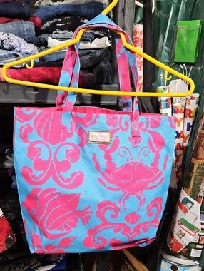 Lilly Pulitzer Blue & Pink Scroll Print Tote